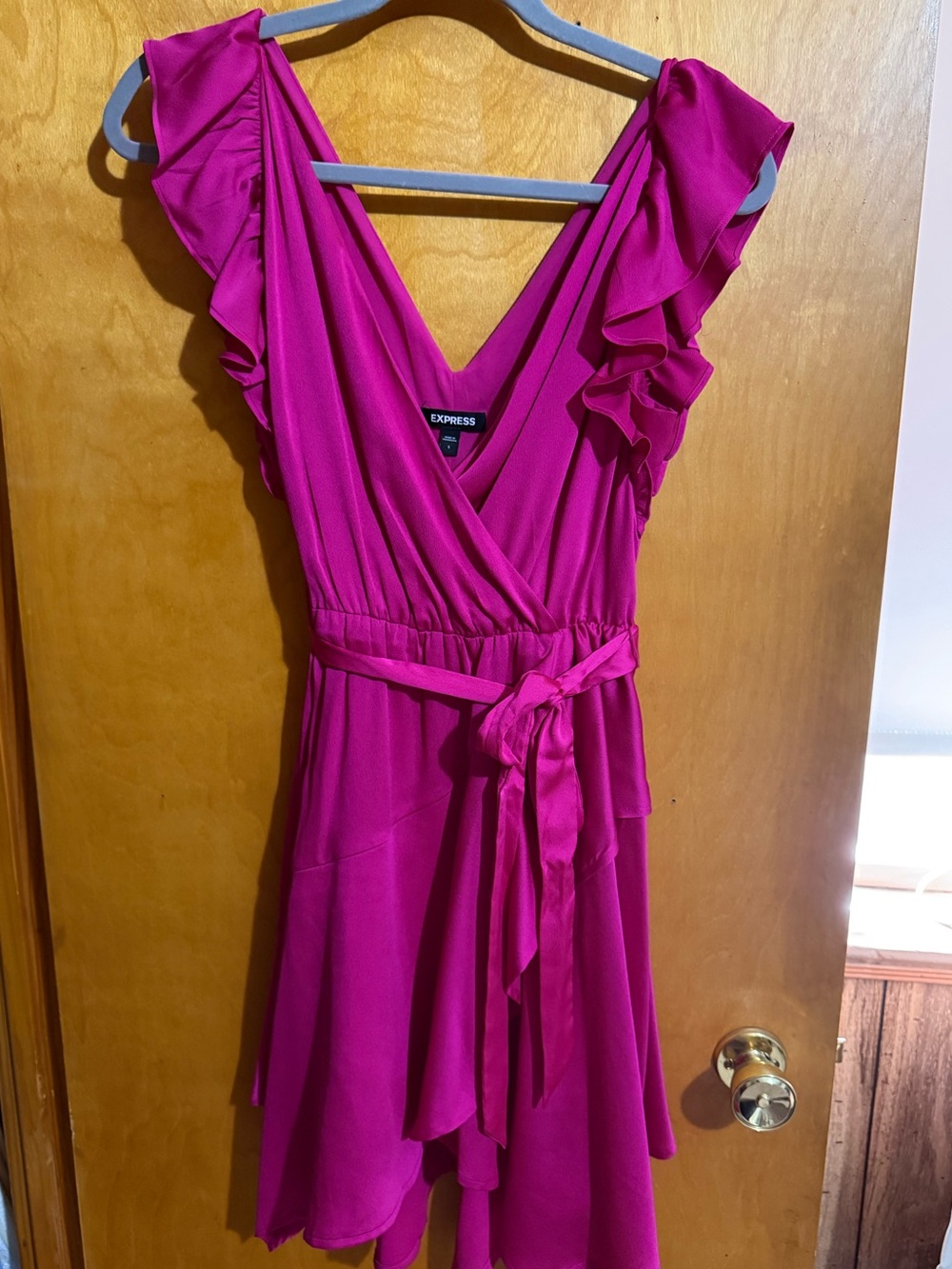 Express Fuchsia Ruffle Wrap Mini Dress